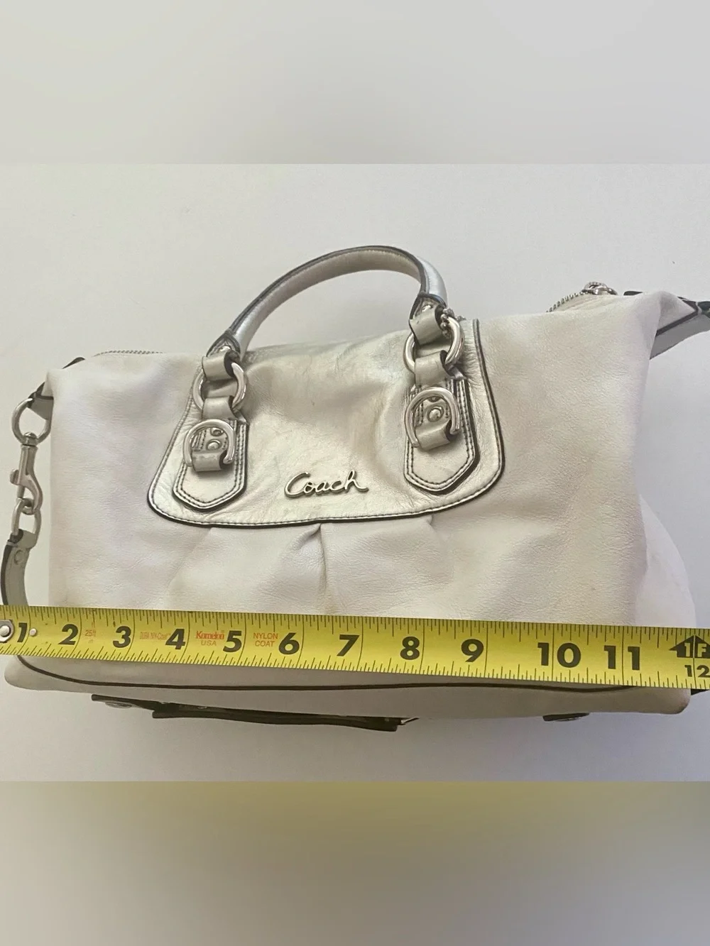 Coach Ashley Cream/Silver Leather Satchel with Convertible Straps